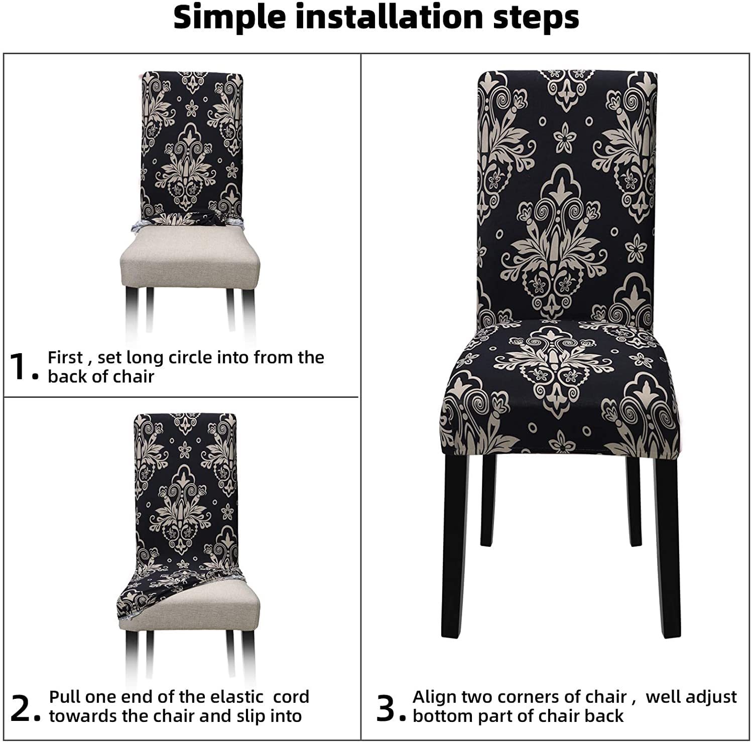Styleys Polyester Stretchable Printed Dining Washable Elastic Chair Covers Seat Case Protector, Slipcovers - Set of 6 (Large, SLMC165 Royal Black) 4