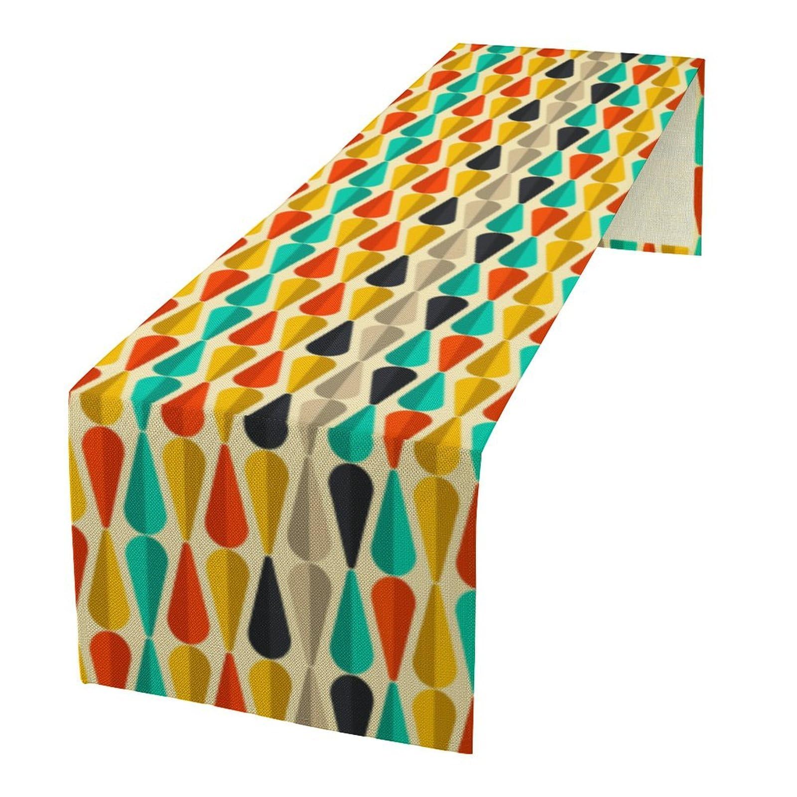 TFOSO Mid Century Table Runner,Retro Colourful Droplet Shapes Abstract Geometric Table Runner for Home Indoor Outdoor Kitchen Holiday Birthday Party Wedding Decor 13x36 Inch
