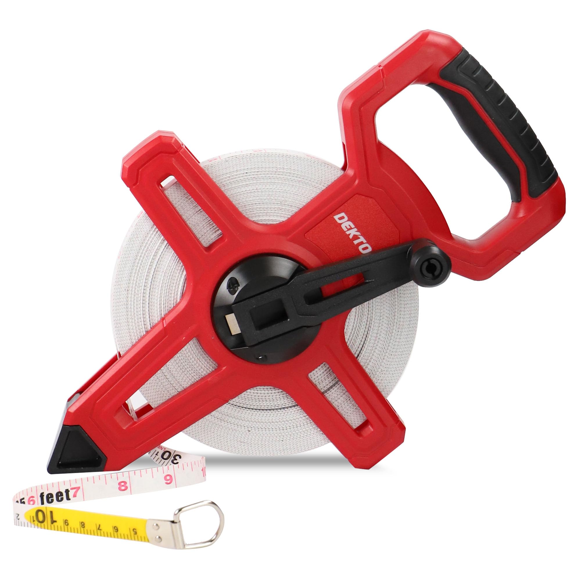 DEKTON 50M Fibreglass Surveyor Tape with Holder – Metric & Imperial, Class III Accuracy, UV Print, Abrasion & Water Resistant, Non-Slip Handle, Fast Rewind Pivot Reel, Durable Measuring Tool