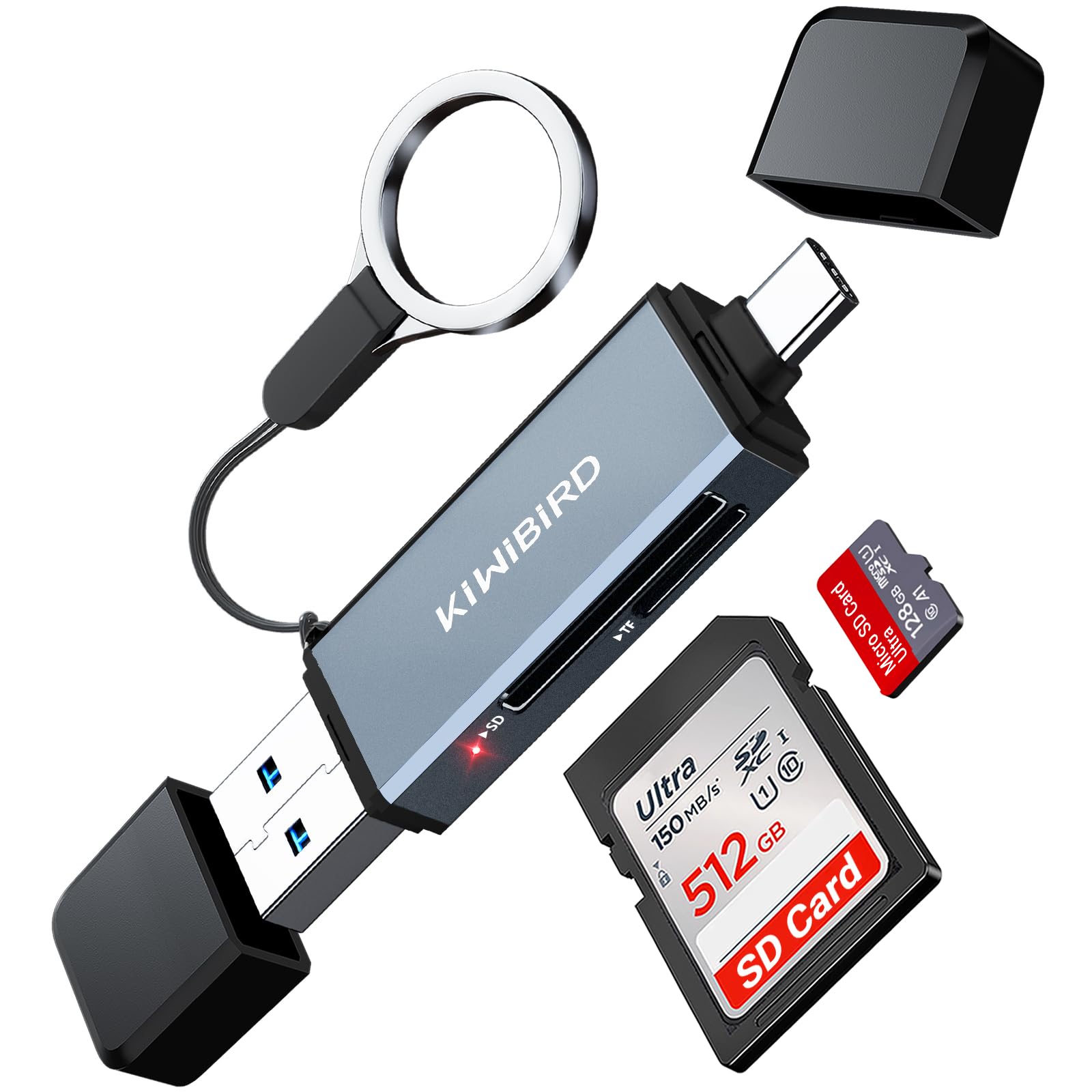 KiWiBiRD USB C SD Card Reader, Micro SD to USB 3.0 Type C OTG Adapter for SDXC SDHC Micro SDHC/SDXC UHS-I Cards Compatible with iPhone 15 Plus Pro Max MacBook Air Pro iPad iMac Galaxy S24 S23 Android