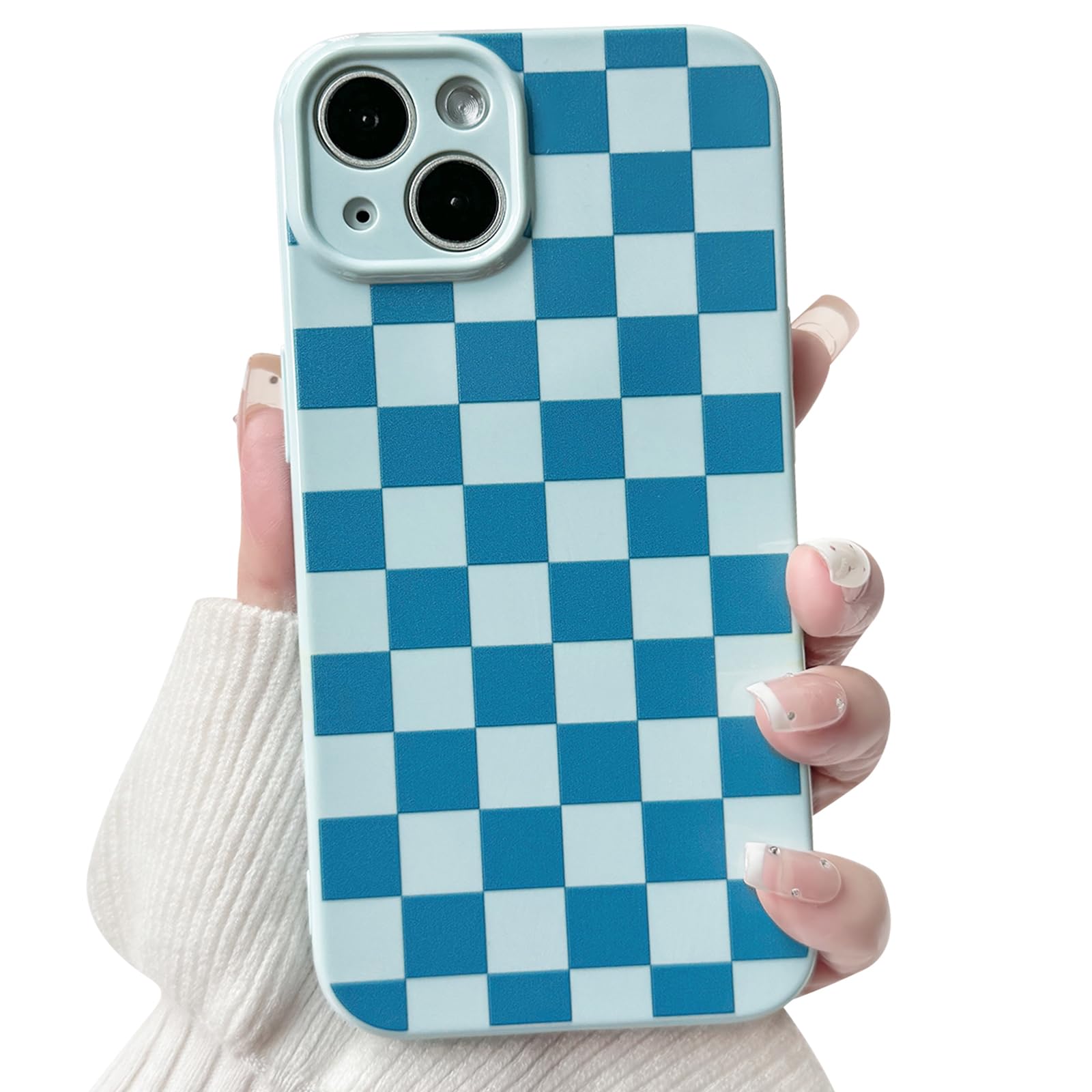 NITITOP Compatible with iPhone 15 Case Cute Aesthetic Checkerboard Checkered Pattern for Women Girl Trendy Slim Fit TPU Silicone Shockproof Full