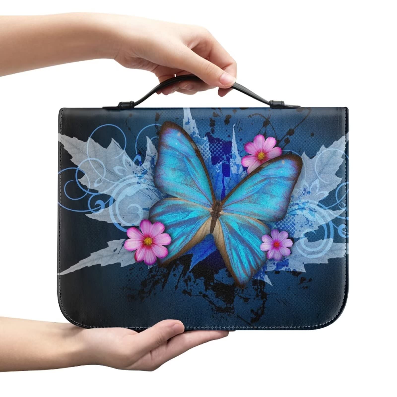 Tutolipy Bible Cover Butterfly Print Bible Case with Handle Medium Size Bible Bag Portable Bible Carrying Bag PU Leather Waterproof Bible Cover