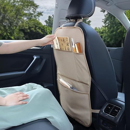 Miniatura 8 de Kick Mat - Protector de asiento trasero de cuero impermeable para asiento de automóvil, con 3 bolsillos de almacenamiento para niños, mascotas, SUV,