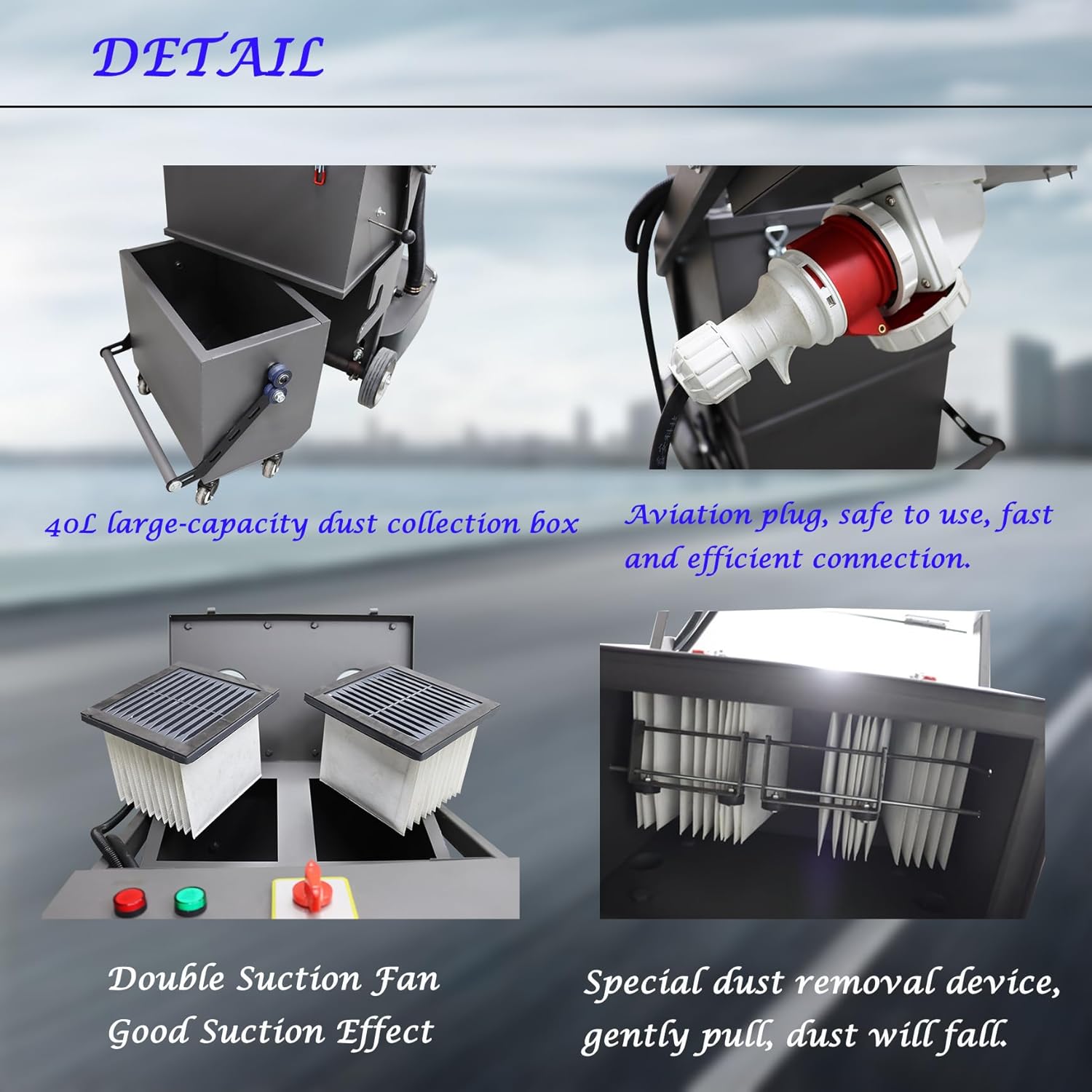 Concrete Floor Grinder Hand-Push Cement Ground Grinder Floor Polishing Machine 40L Dust-free Grinding Machine with 9-head Grinding Chassis, 220V 7.5KW