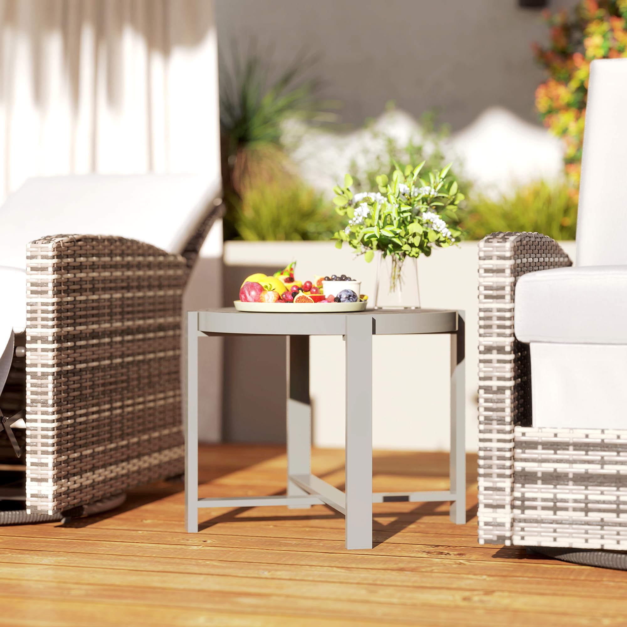 Outsunny Beistelltisch Gartentisch Rund Wetterfest mit Marmoroptik Grau | Aluminium, Balkontisch, Campingtisch, Kaffeetisch, für Wohnzimmer Büro Outdoor Indoor