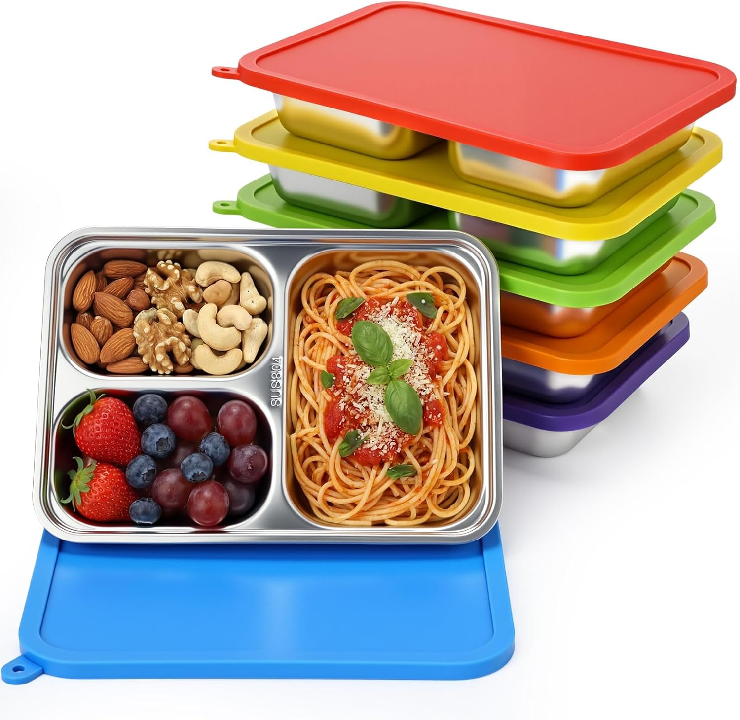 6 Pack Stainless Steel Lunch Box with Lid Reusable Bento Boxes Leak-proof Stackable Snack Meal Fruit Container Divided Food Storage Boxes for Travel Camping Lunch Prep Sandwich Adult