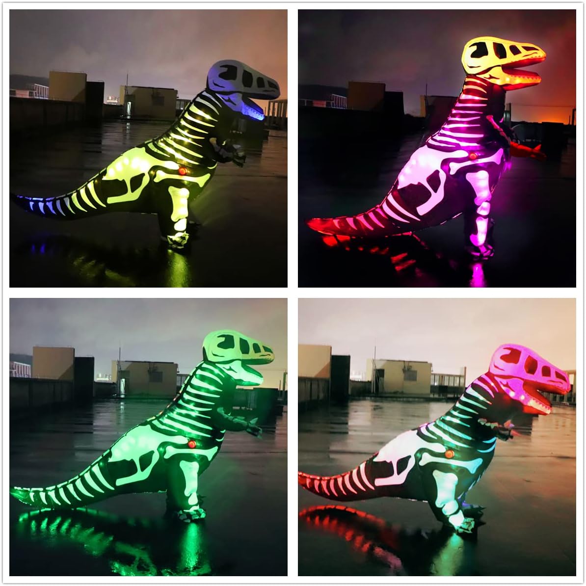 Adult Inflatable Costume, Smart LED Light Up Skeleton Dinosaur Costume, Full Body T-Rex Blow Up Costume for Halloween Cosplay Parties - Image 3