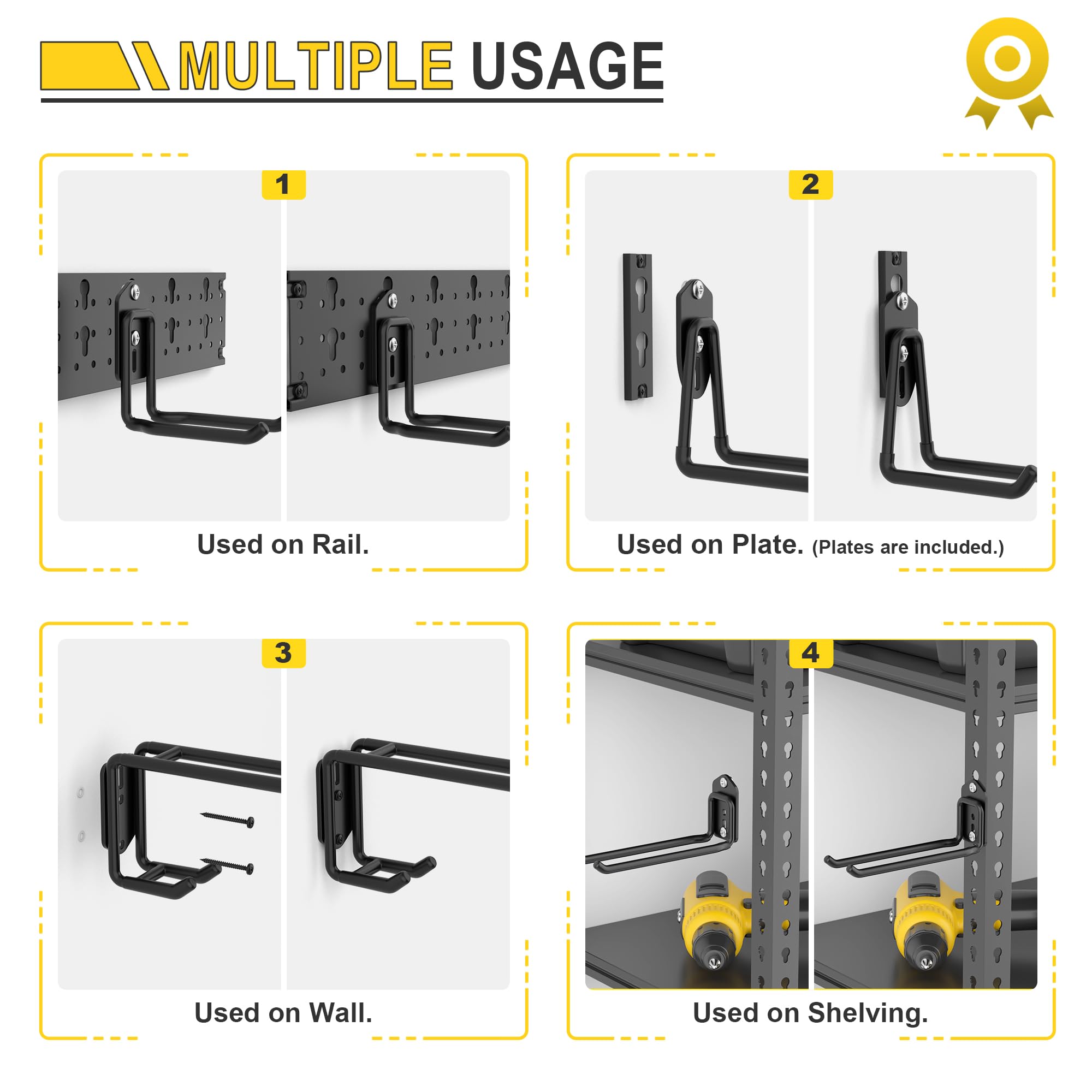 Ultrawall Organizador de almacenamiento de garaje, ganchos de almacenamiento versátiles, organizador de herramientas de jardín, soporte de pared, organizador de herramientas de patio de 64 pulgadas,