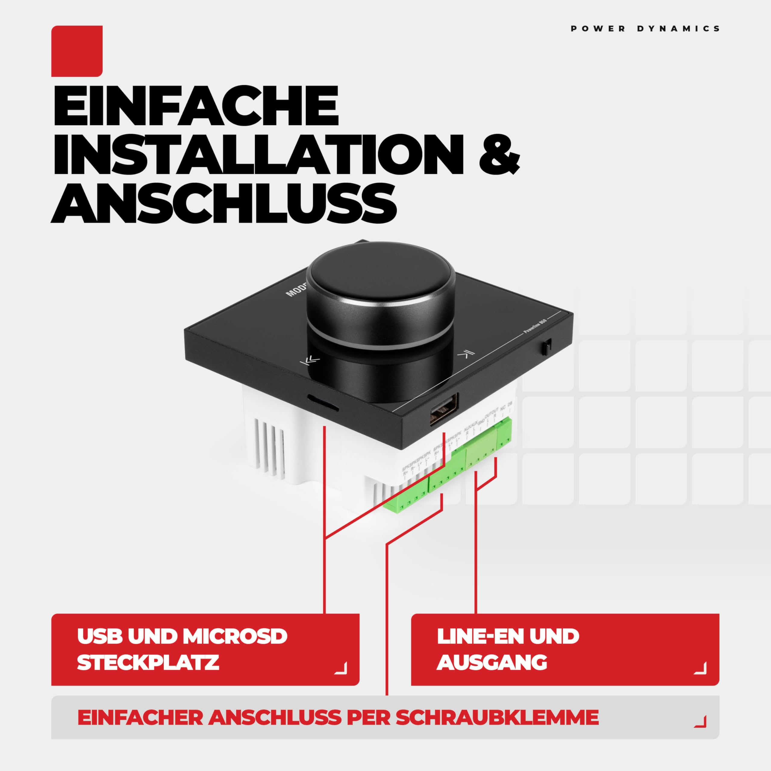 Power Dynamics B100B Bluetooth Deckenlautsprecher 4er Set - 4X Einbaulautsprecher 6,5" Schwarz – 100W Verstärker – Unterputzradio, 55mm Tief - Radio, USB & SD für Wohnzimmer, Büro, Gastro