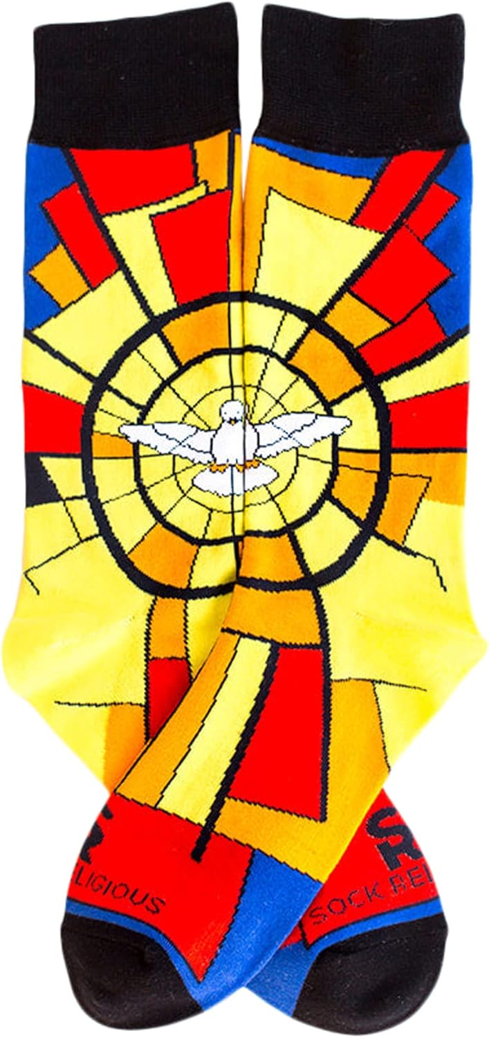 Sock Religious Holy Spirit Stained Glass Red Polyester