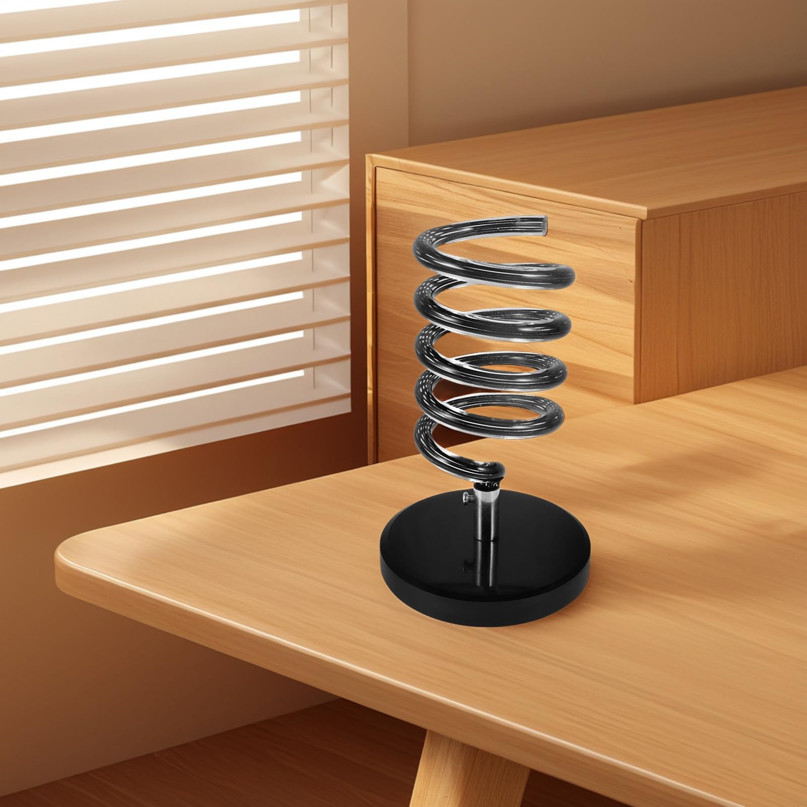 Vaguelly Soporte para Secador de Pelo en Espiral con Diseño Multifuncional y Base de Mármol Negro para Uso en Baño o Salón sin Necesidad de Taladro