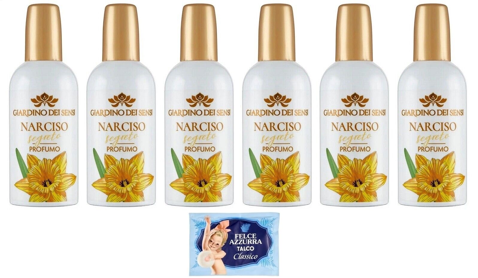 Giardino dei Sensi Profumo Narciso Segreto 100 ml + Felce Azzurra Talco 100 g Set 6 Pezzi