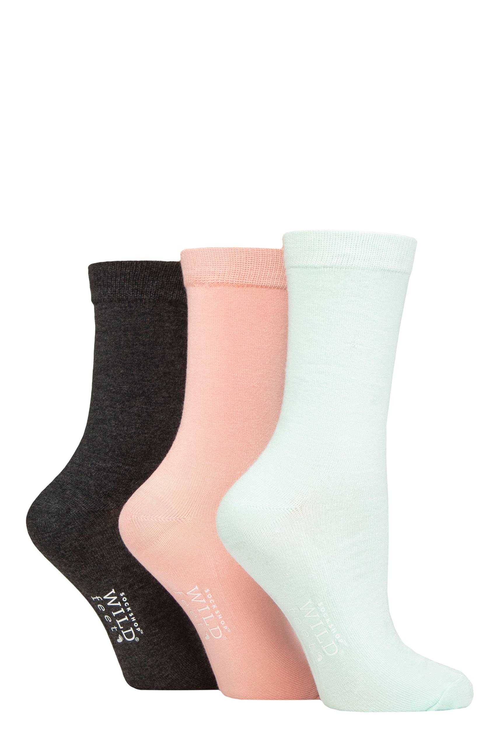 SockShop Wildfeet Ladies Plain Bamboo Socks Pack of 3 Mint/Peach/Charcoal 4-8