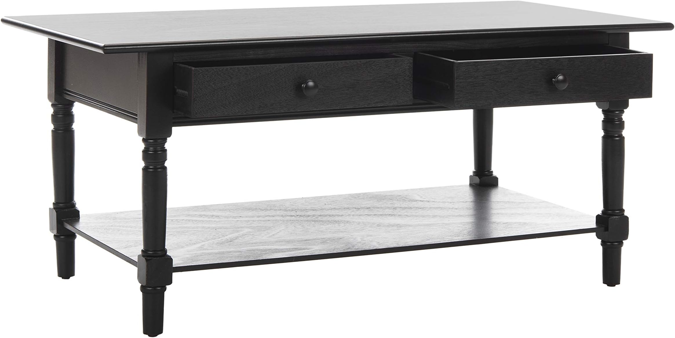 Home Collection – Boris Distressed Black Coffee Table with Drawers & Shelf, Farmhouse Storage Coffee Table, Carved Detail Design (AMH5706B)