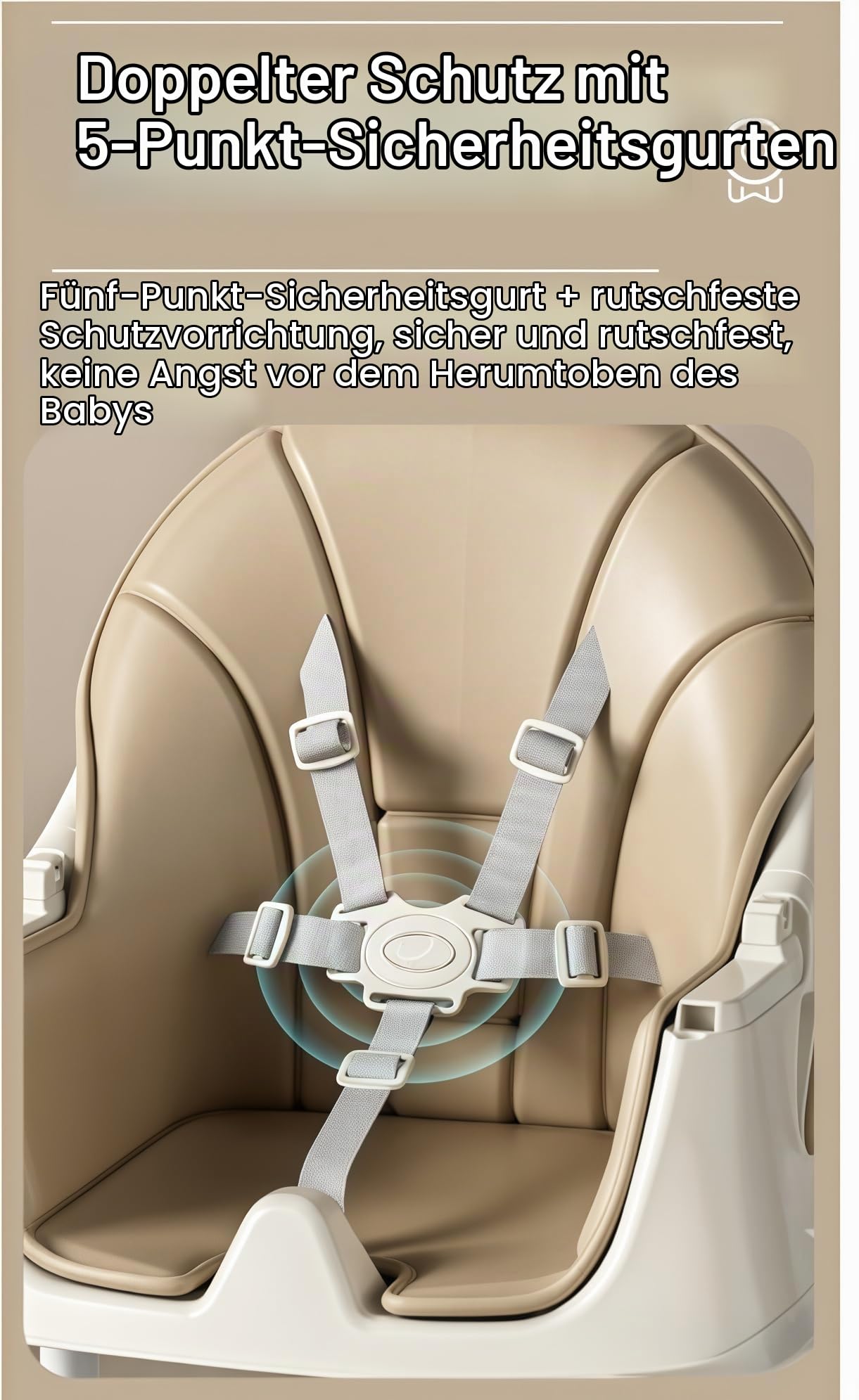 Magic ZC Baby Hochstühle Baby-Hochstuhl Kleinkind-Esszimmerstuhl mit Schwingmodus und 3 Liegepositionen mit abnehmbaren Doppelplatten und Rädern mit bequemer Lagerung (560 Khaki)