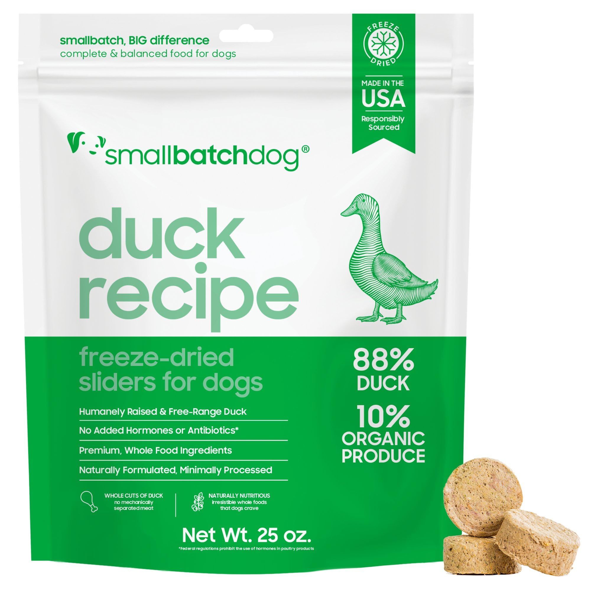 smallbatch Pets Freeze Dried Raw Dog Food, Duck Recipe, 25 oz, Organic High Protein Dog Food, Grain Free, Made in The USA, Humanely Raised Meat,