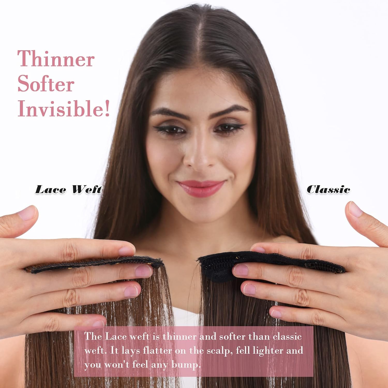 REECHO Clip in Hair Extensions, Hair Extensions Thick Long Lace Weft Lightweight Synthetic Hairpieces for Women (24 Inch-240 Gram(Pack of 5), Golden with Highlights)