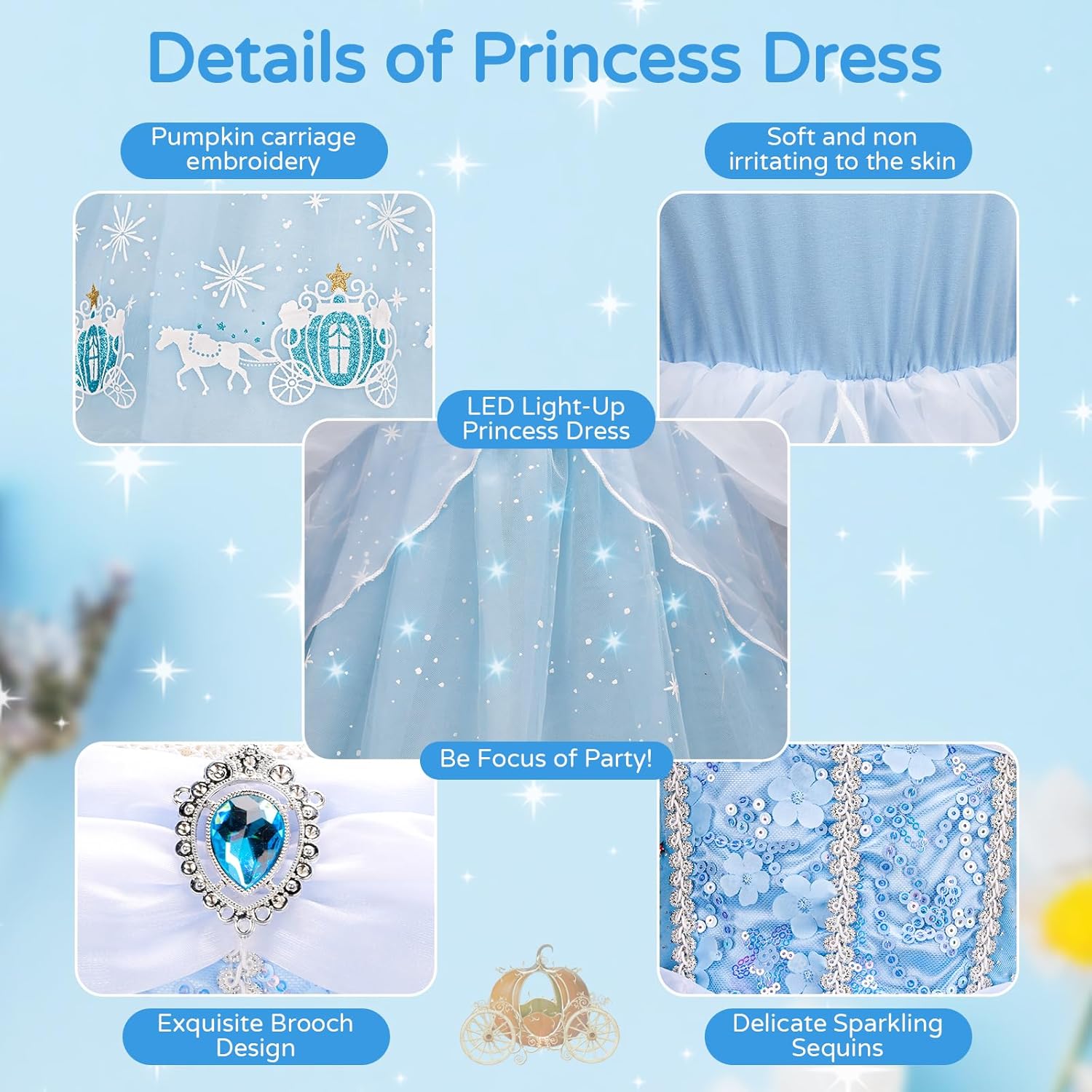 Cinderella Princess Dresses for Girls Halloween Carnival Costume for Little Girls Toddler Outfit Age 3-8