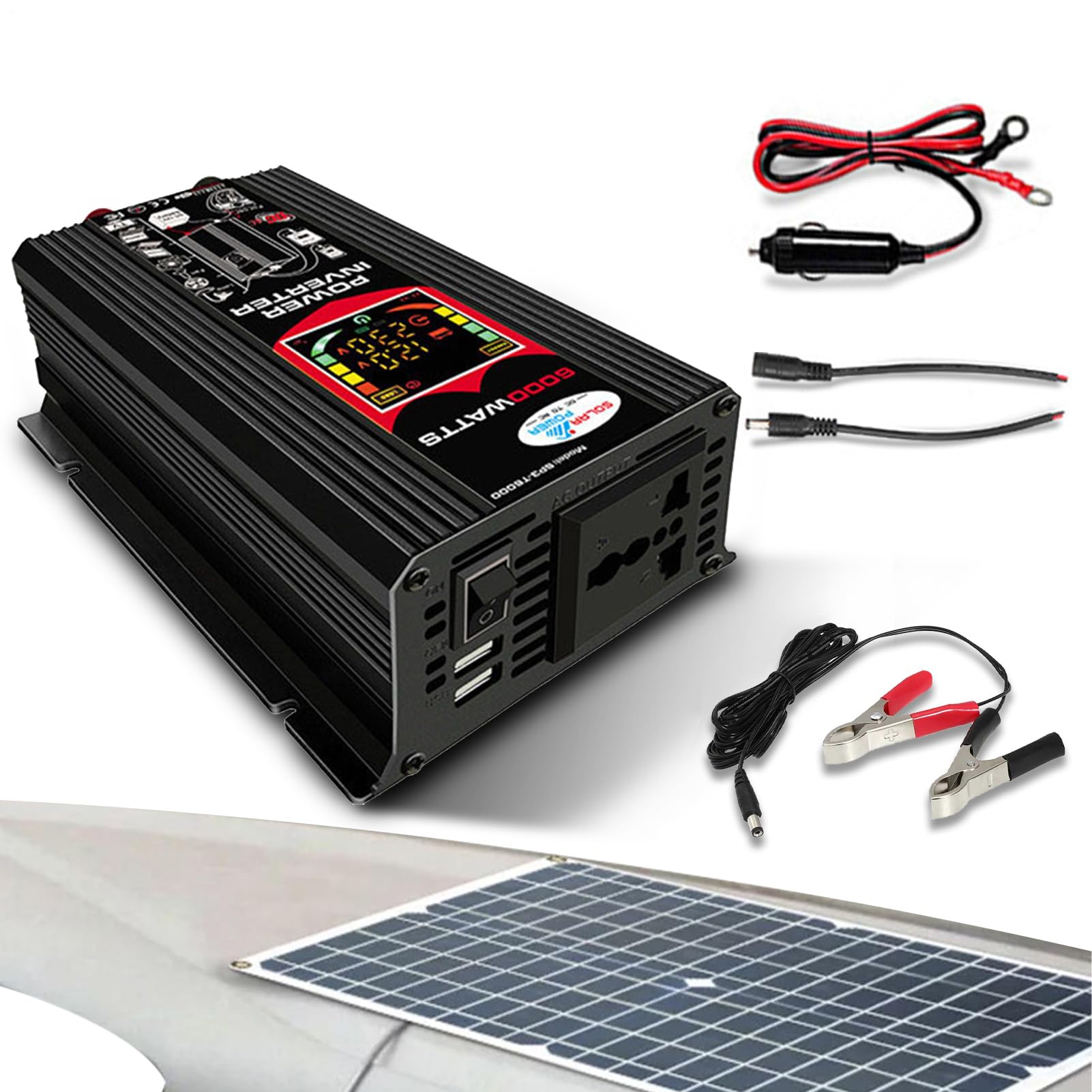 Solar System Kit – 18W 12V Solar Panel With 30A Charge Controller, Complete Off-Grid Solars Panel Kit With Inverter, Portable Supply For Camping, Travel Use, Outdoor Charging,