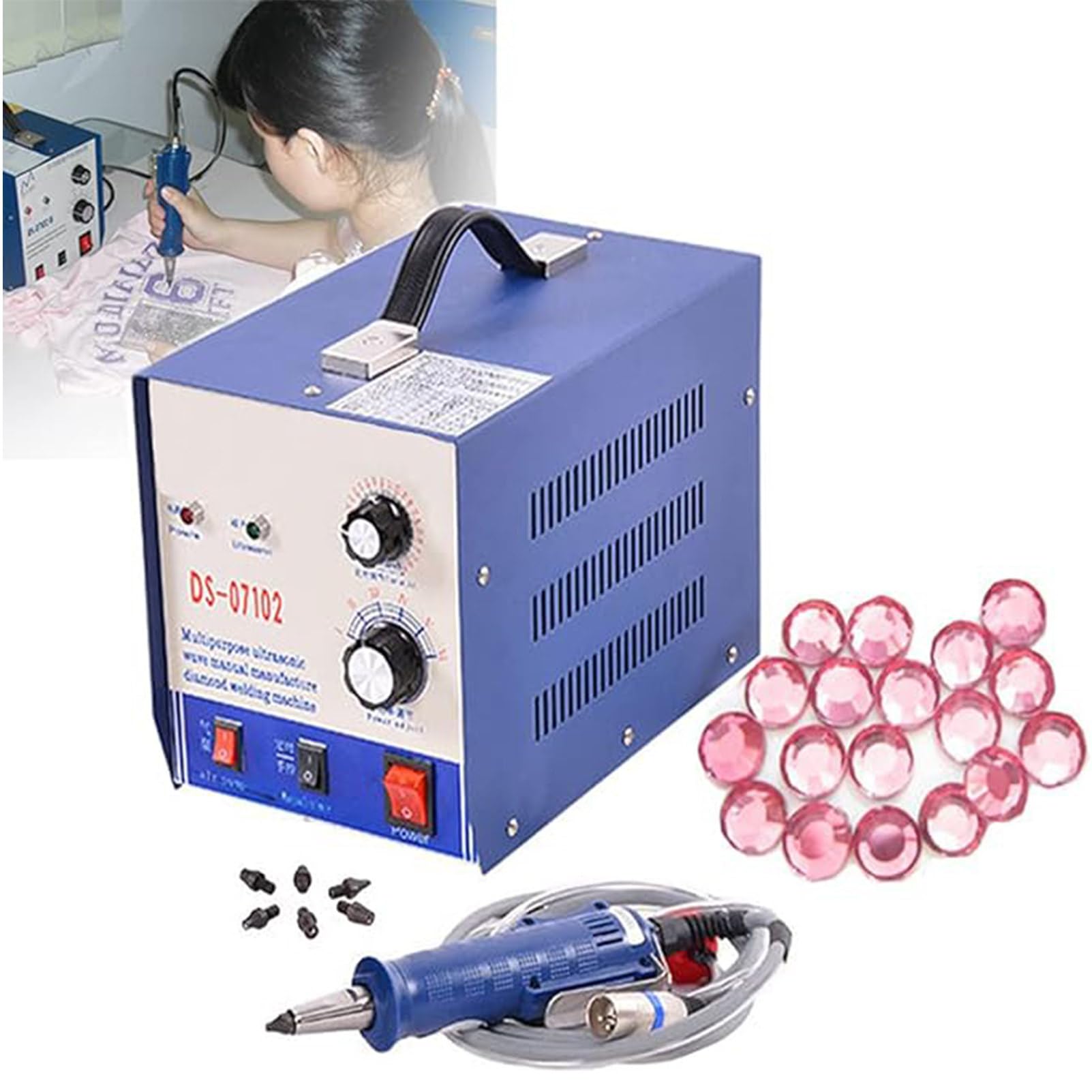 HTDRE Rhinestone Setting Machine, 80Pcs/Min Hotfix Applicator Tool, DIY Beads Press Fixing for Clothing Crafts, Rhinestone Wand Setter