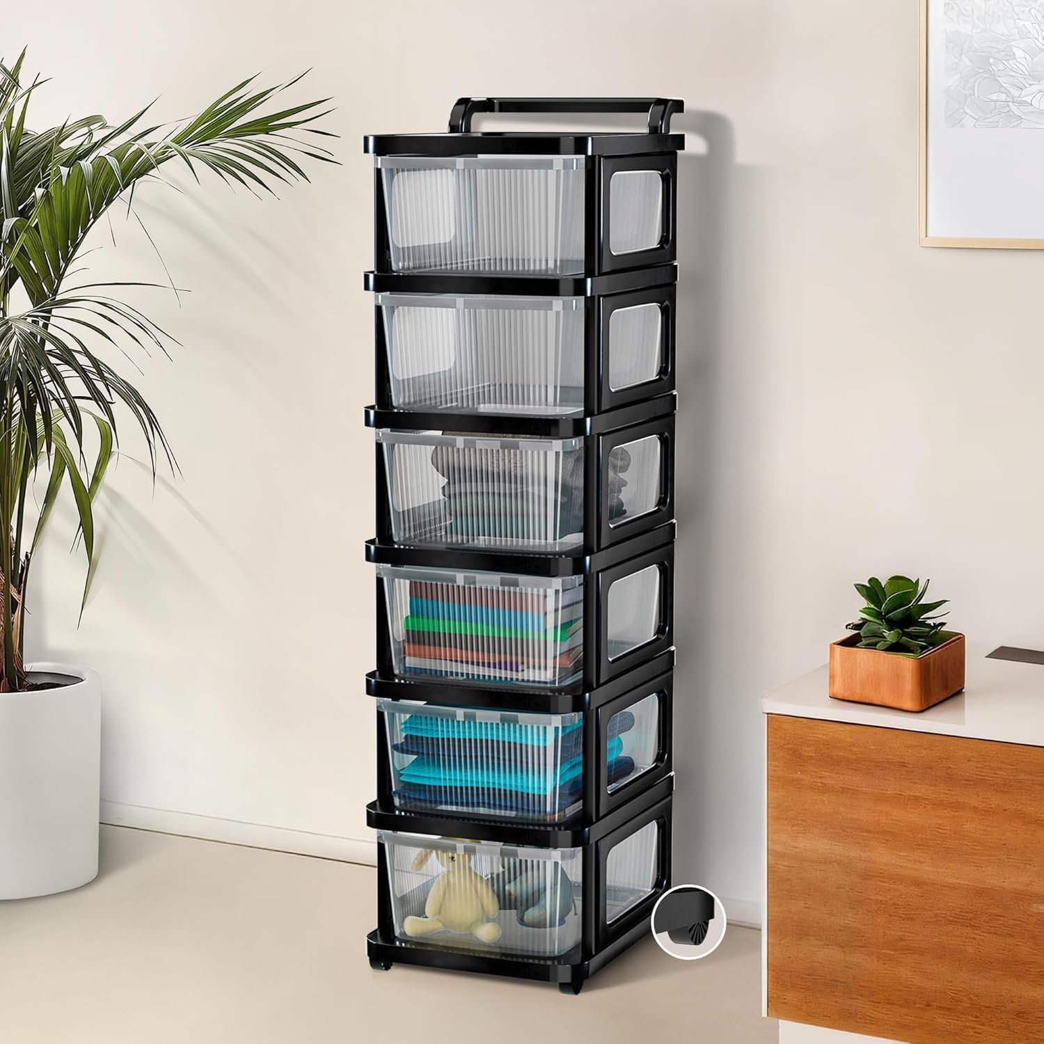 TEKCOOL Plastic Drawer Organizer Self Standard Rectangular Multi Purpose Modular Drawer System Large Chest of Drawer Organizer for Home Office,Product Dimension When assembeled(6xl, Transparent hex);--image-37