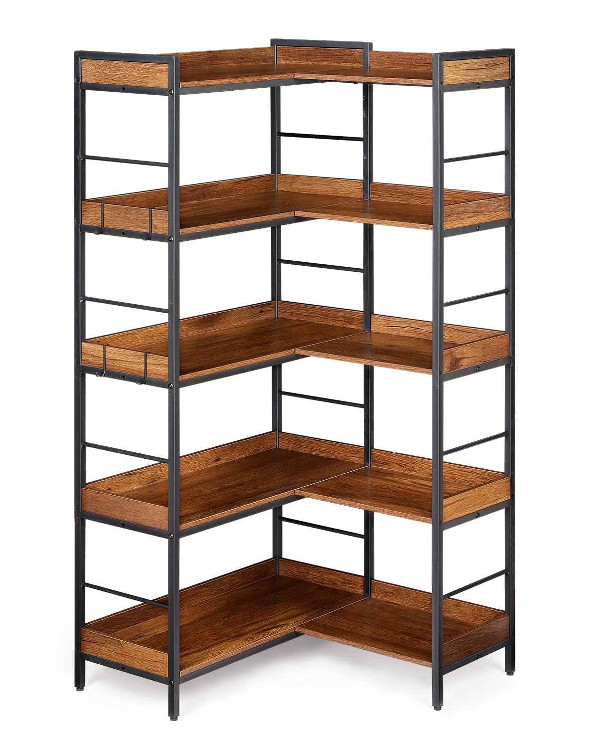 Photo 1 of !!Use for parts!!!!!!!FIINAL SALE!!!!!!!!!!!!!!DOES NOTCOME WITH metal framPART!!! Garvee Bookshelf 5 Tier with 4 Hooks, Reversible Corner Bookshelf, 65" Industrial Wooden Bookcase with Open Shelves and Metal Frame for Living Room, Bedroom, Home Office, R