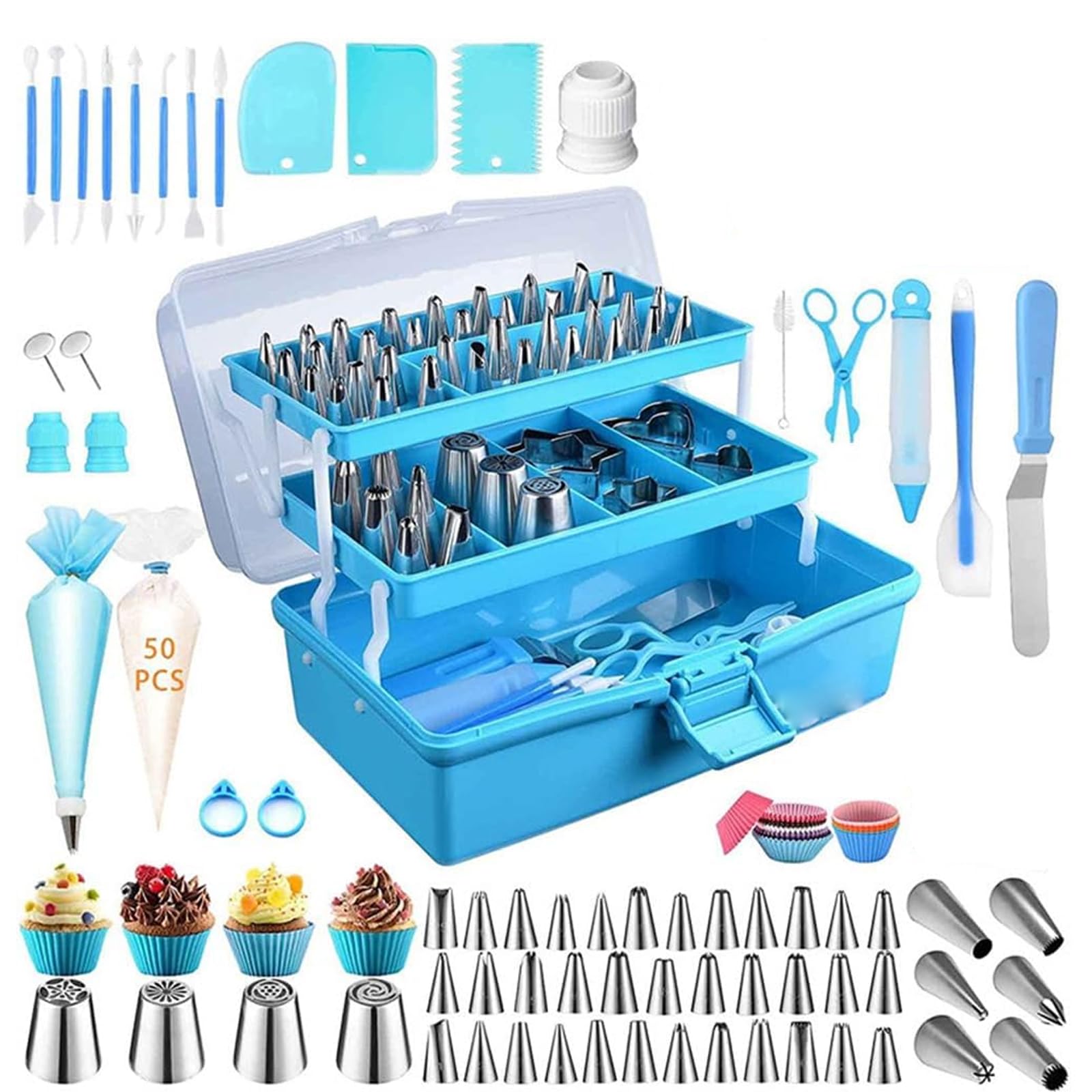 Kit De 236 Piezas para Decorar Pasteles: Mangas Pasteleras Profesionales, Boquillas para Glaseado Y Accesorios para Hornear. Ideal para Cupcakes, Galletas, Fondant Y Principiantes.