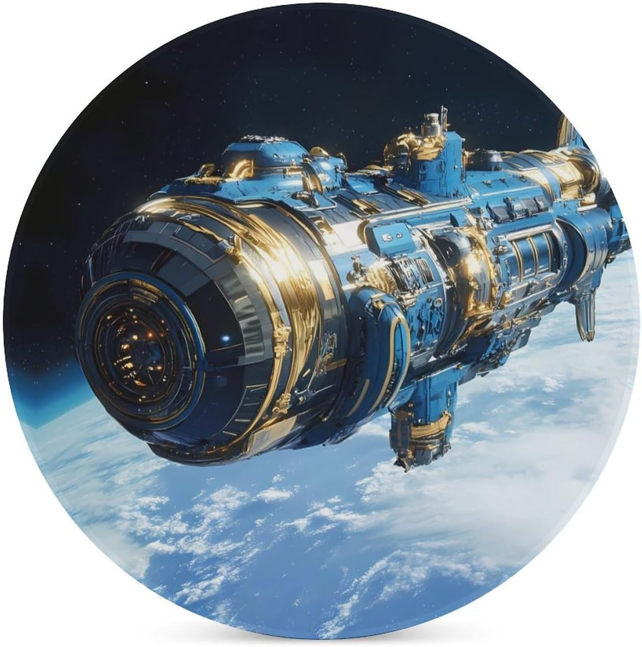 Steam Punk Spaceship Round Ceramic Coasters Print Drinks Absorbent with Cork Base for Home Decor Gifts 4 Inch