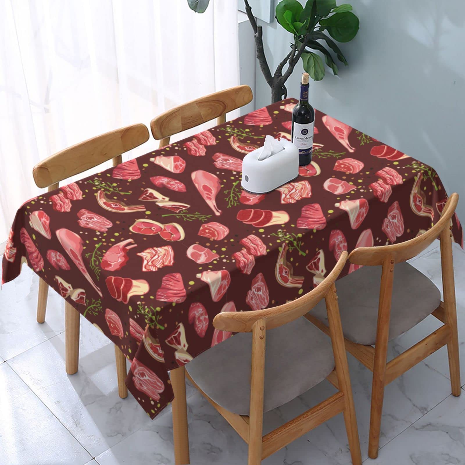 JunHeArt Delicious Steak Pattern Tablecloth Rectangle Table Cover Washable Table Cloths Decor For Kitchen 54" X 72"