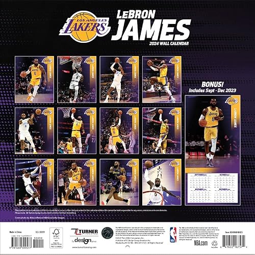 Miniatura 2 de Turner Sports Los Angeles Lakers Lebron James 2024 - Mini calendario de pared (24998040625)