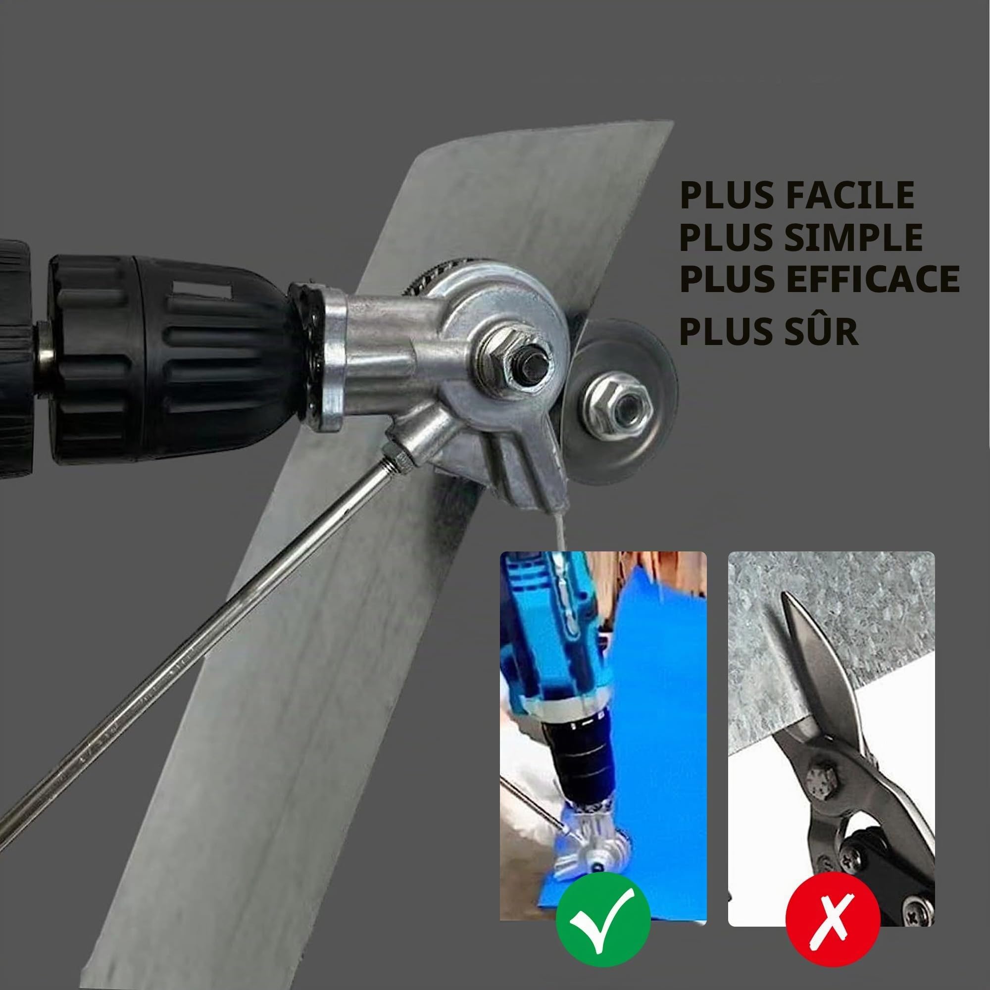 Plaque de perceuse électrique en métal avec cisailles - Embout de grignoteuse, pinces à tôle pour visseuse sans fil, double tête de coupe, coupe-tôle pour visseuses sans fil, avec adaptateur et