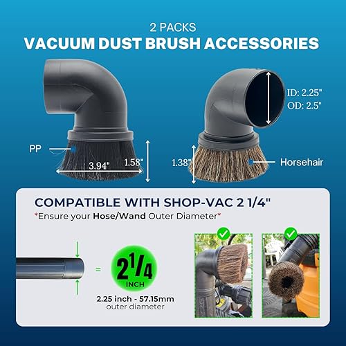 Miniatura 2 de Paquete de 2 cepillos de pelo de caballo y cerdas de plástico para Shop Vac de 2-1/2 pulgadas, accesorios de vacío para Shop Vac de 2-1/4 pulgadas,