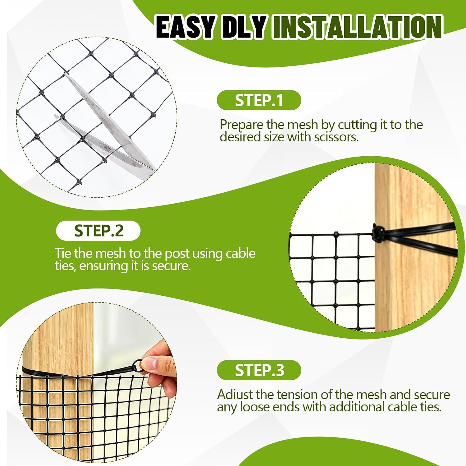 Gisafai 7x300ft (50gsm) Deer and Animal Fence Barrier Netting with 100 Zip Ties, Plastic Heavy Duty Mesh Fence Barrier, Ideal for Garden Netting, Against Bird, Fruit Plant Protection, Black