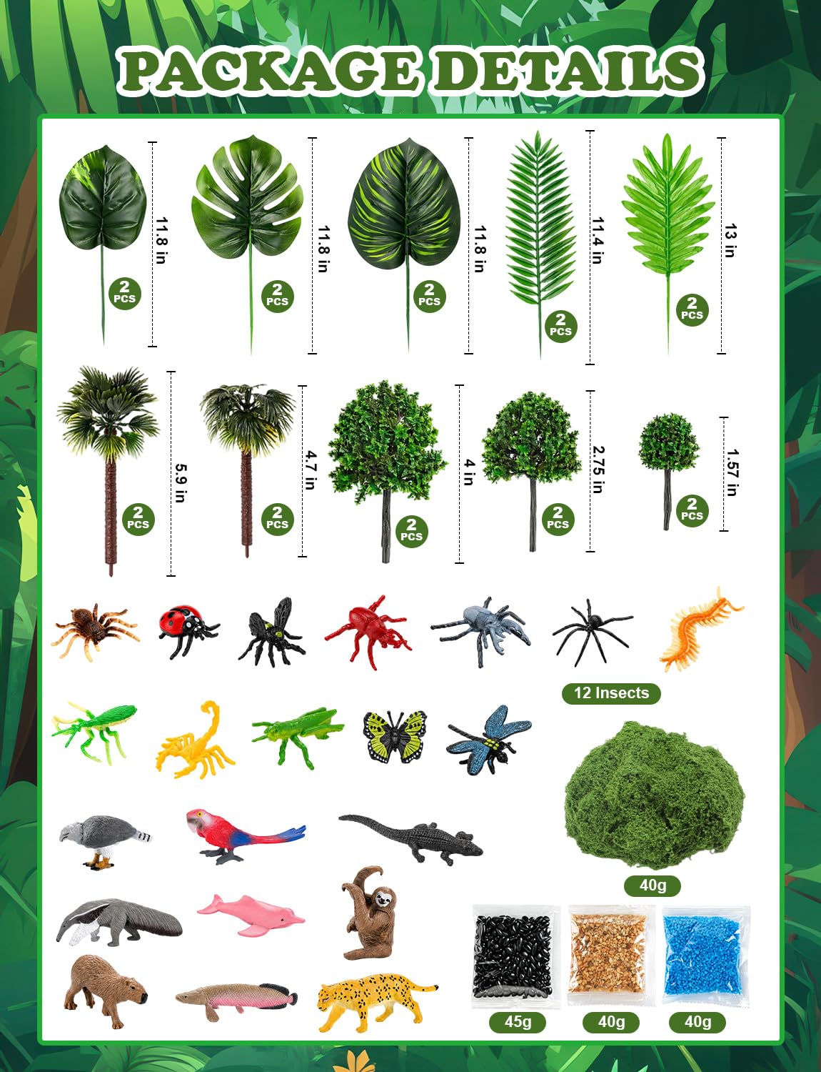 WDAHDHP Kit di 45 figure di animali della foresta pluviale e del deserto