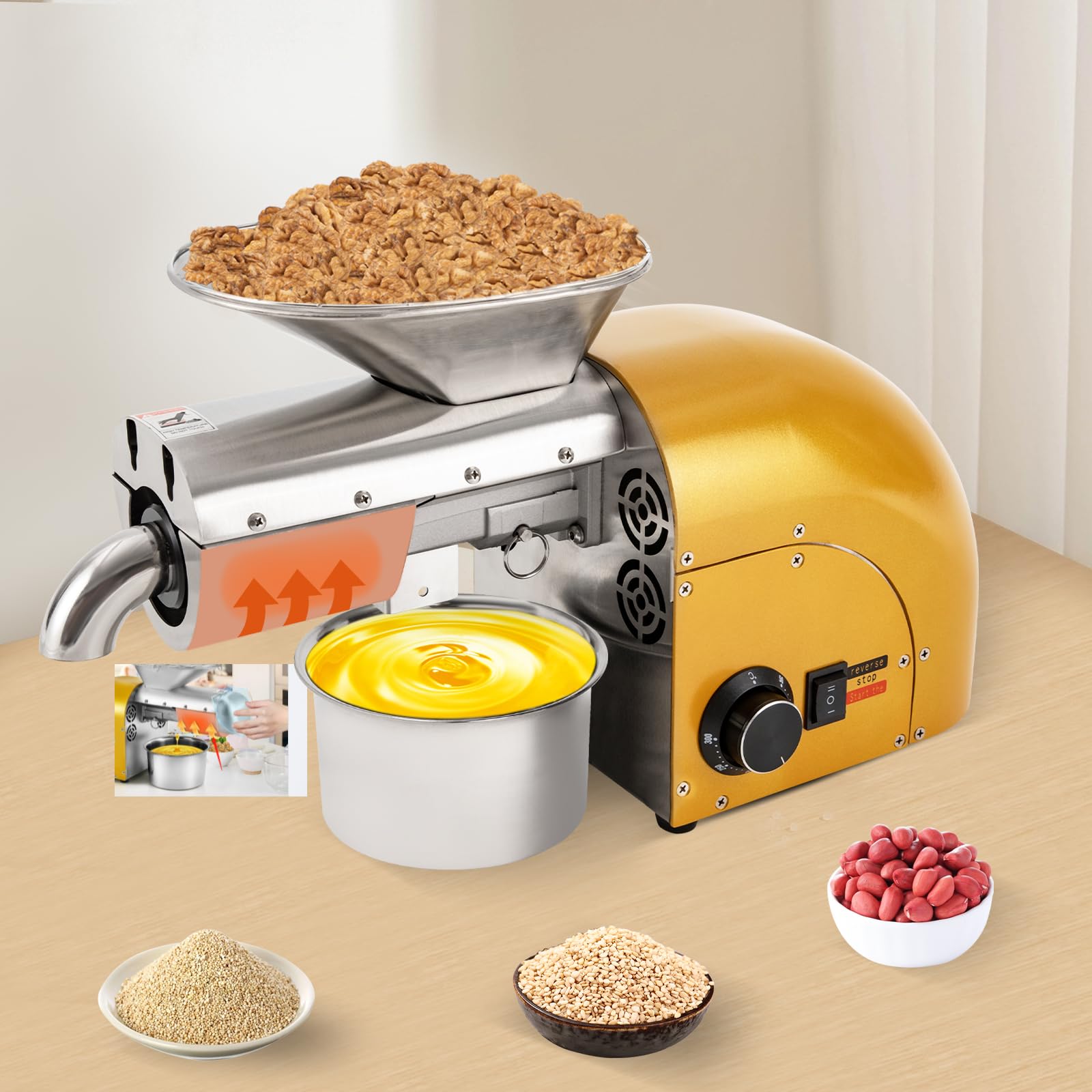 GXFCHYL 1800w Oil Press Machine Nut Seeds Oil Extractor Cold & Hot Press Machine Electric Oil Maker Extractor with Temp Control, Oil Extractor Machine for Peanut Flaxseed Olive Kernel