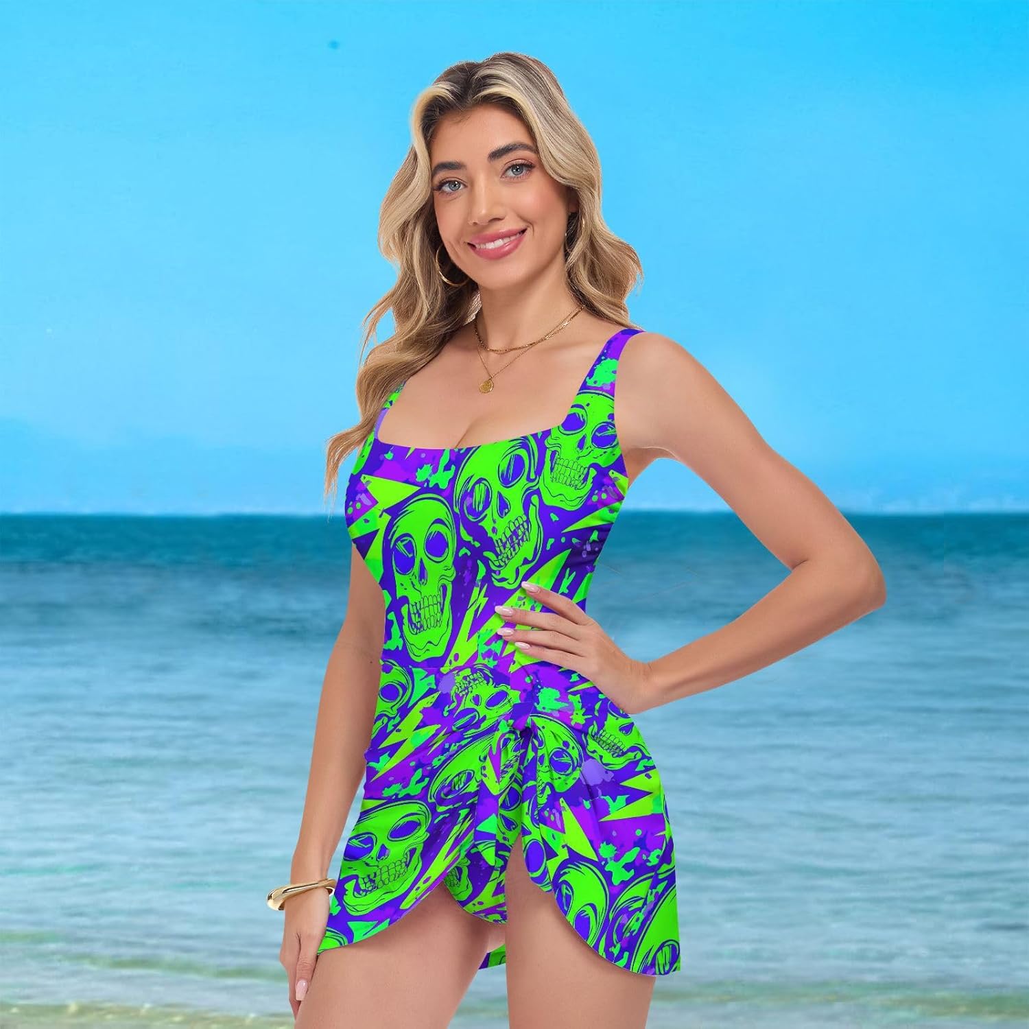 Skull Cool Graffiti Women's One Piece Swimsuits Tummy Control Bathing Suits S 2301659