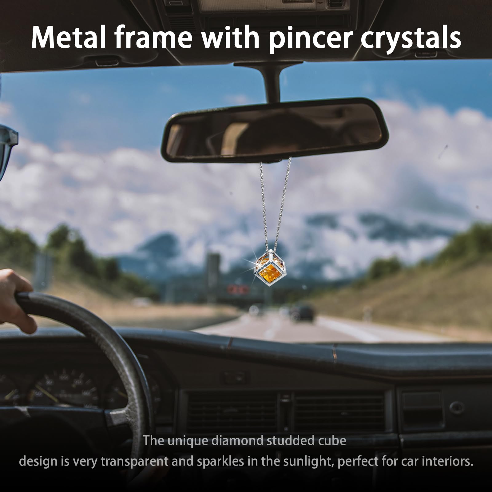 Bling Diamond Cube Car Mirror Charm - Crystal Rhinestone Hanging Ornament, Blue