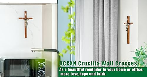 Miniatura 3 de DCCXN Crucifijo - Cruz de pared de madera maciza, cruces católicas de Jesucristo para decoración del hogar, roble de 12 pulgadas + latón antiguo