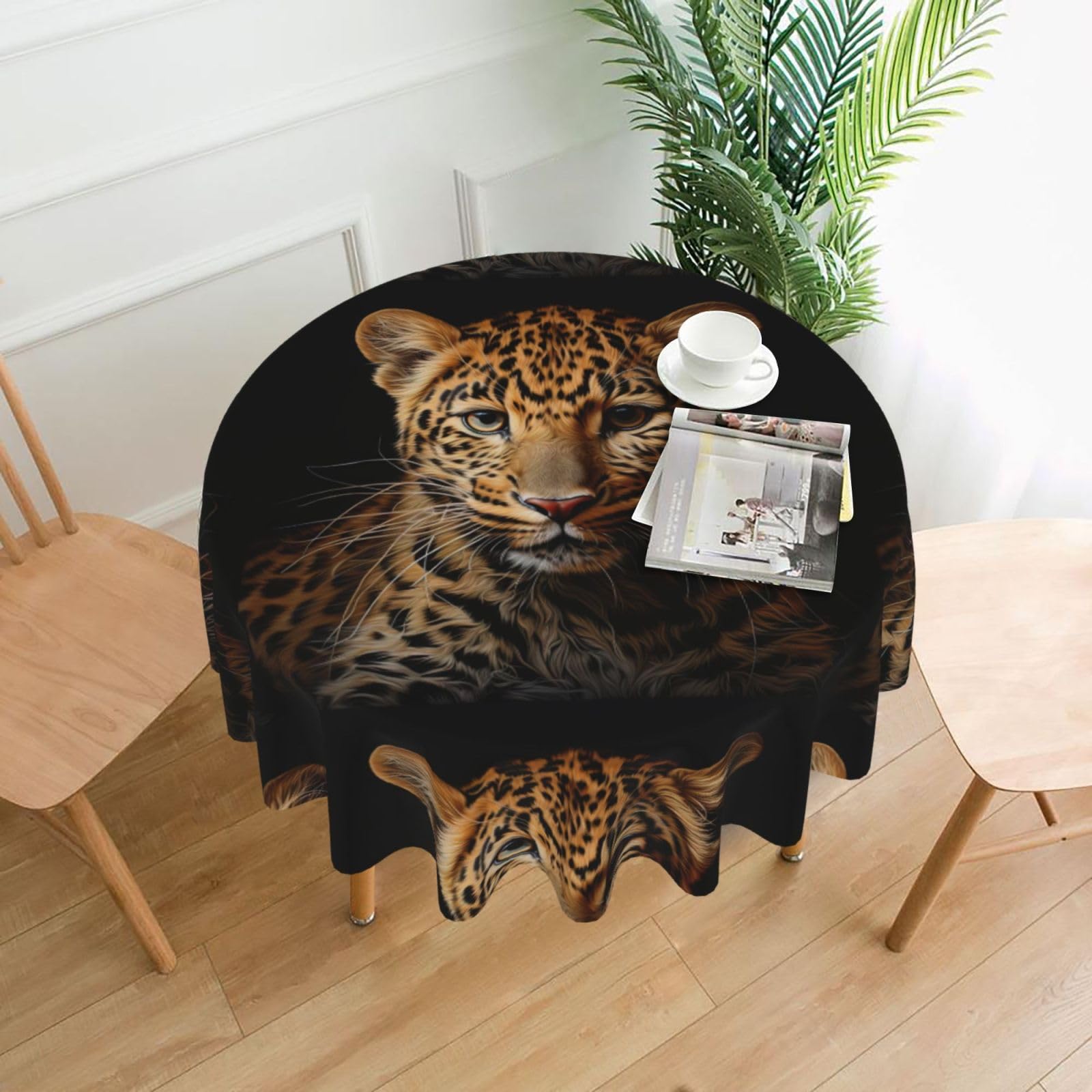 UVBDF Leopard Print Print Multipurpose Round Tablecloth 60in Polyester Cover for Coffee Table Kitchen Desk Home Gift