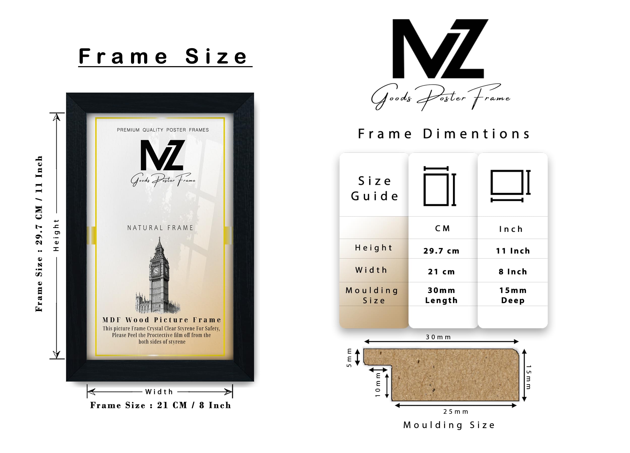 MZ Goods Rectangle Flat Modern Design A4 (29.7 x 21cm) - Image 2