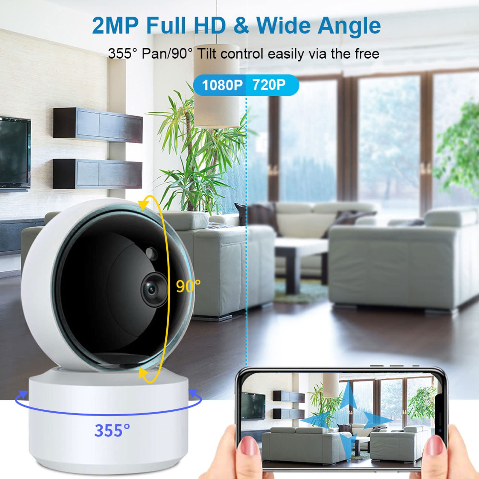 Kamera bezpieczeństwa Mini 1080P HD Wewnętrzna, inteligentna niania Kamera dla zwierząt domowych do bezpieczeństwa w domu, kamera IP do śledzenia ruchu z telefonem komórkowym WiFi 5/2,4 GHz Zdalne w