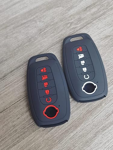 Miniatura 5 de 2 llaveros inteligentes de silicona para Nissan Pathfinder Rogue 2024 2023, 5 botones (negronegro con rojo)