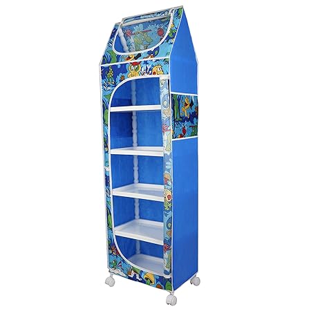 Little Ones | 6 Plastic Shelves Baby Wardrobe/Toy Organizer | Jungle Blue | TB6/AB