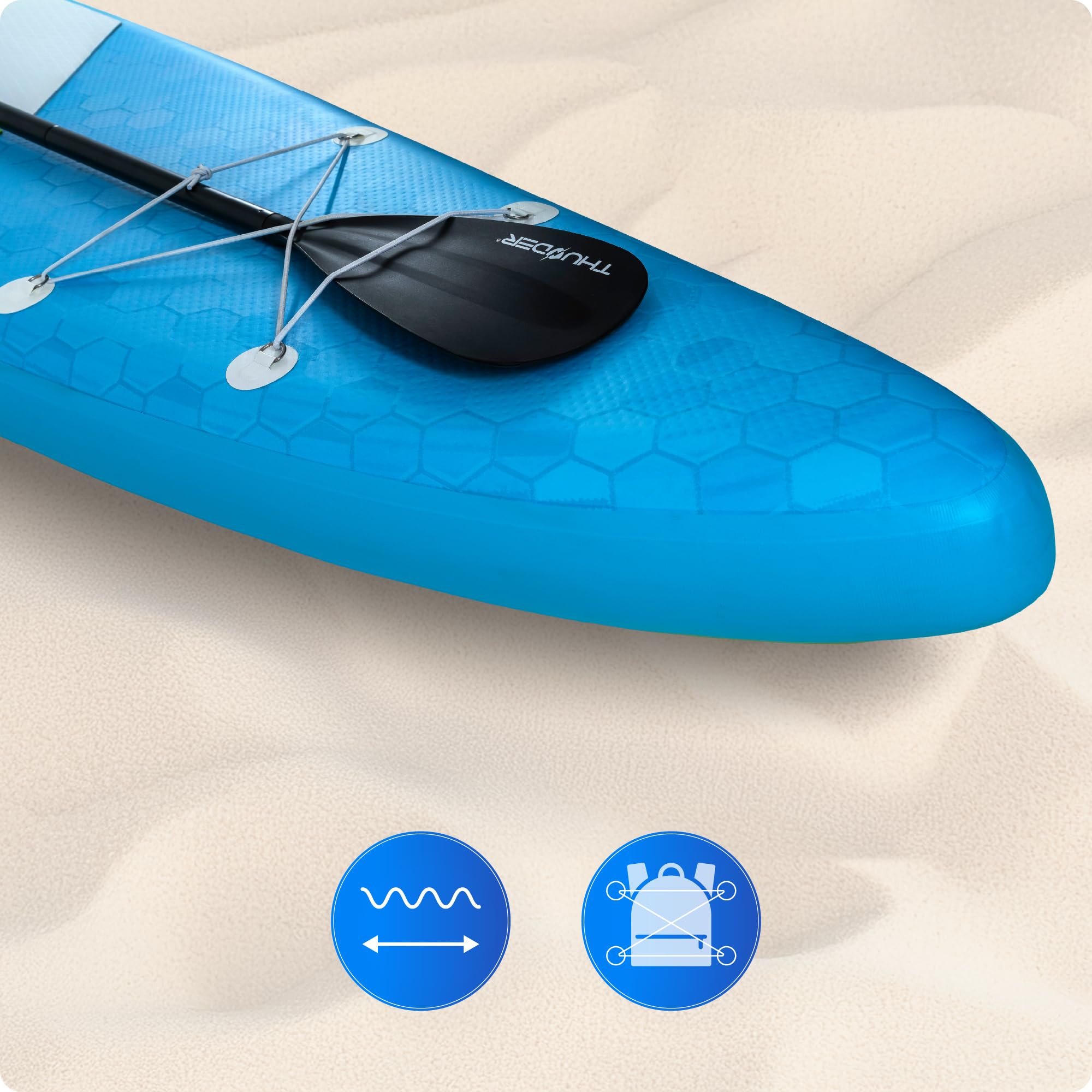 THUNDER - Tabla Sup inflable de 380 cm con asiento kayak – Stand Up Paddle Board Set con bomba, remo y mochila – Sup Touring para adultos y principiantes hasta 150 kg