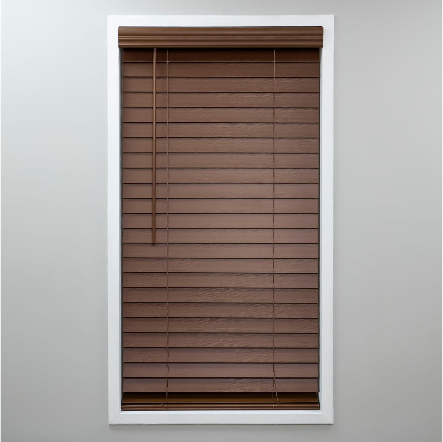Eclipse 2in. Faux Wood Blinds, 35"W x 64"L in Dark Oak - Cordless Window Blinds, Certified Safe for Children & Pets, Light Filtering, Wand Tilt and Smooth Easy Operation, Window Shades for Home 35"W x 64"H Dark Oak