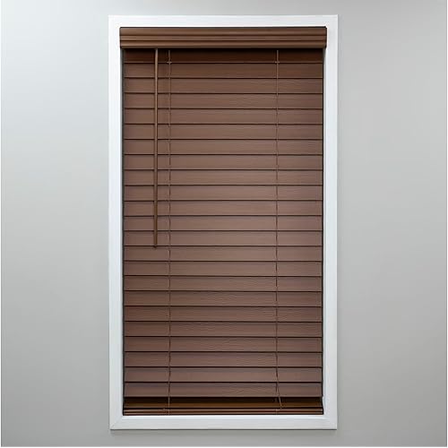 Eclipse 2in. Faux Wood Blinds, 70"W x 48"L in Dark Oak - Cordless Window Blinds, Certified Safe for Children & Pets, Light Filtering, Wand Tilt and Smooth Easy Operation, Window Shades for Home