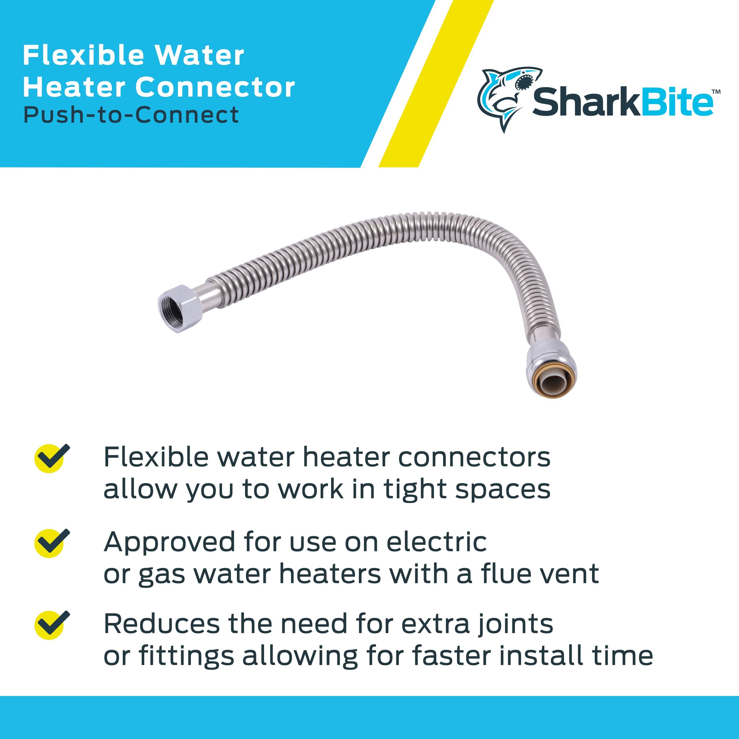 SharkBite 1 Inch x 1 Inch FIP x 24 Inch Stainless Steel Corrugated Flexible  Water Heater Connector, Push to Connect Brass Plumbing Fitting, PEX Pipe,  Copper, CPVC, PE-RT, HDPE, SS3094FLEX24LF : Amazon.ca: