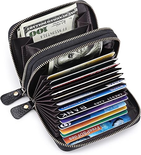 Miniatura 4 de GOIACII Cartera pequeña de cuero genuino para mujer, con bloqueo RFID para tarjetas de crédito, negro (A01 Black), Classic