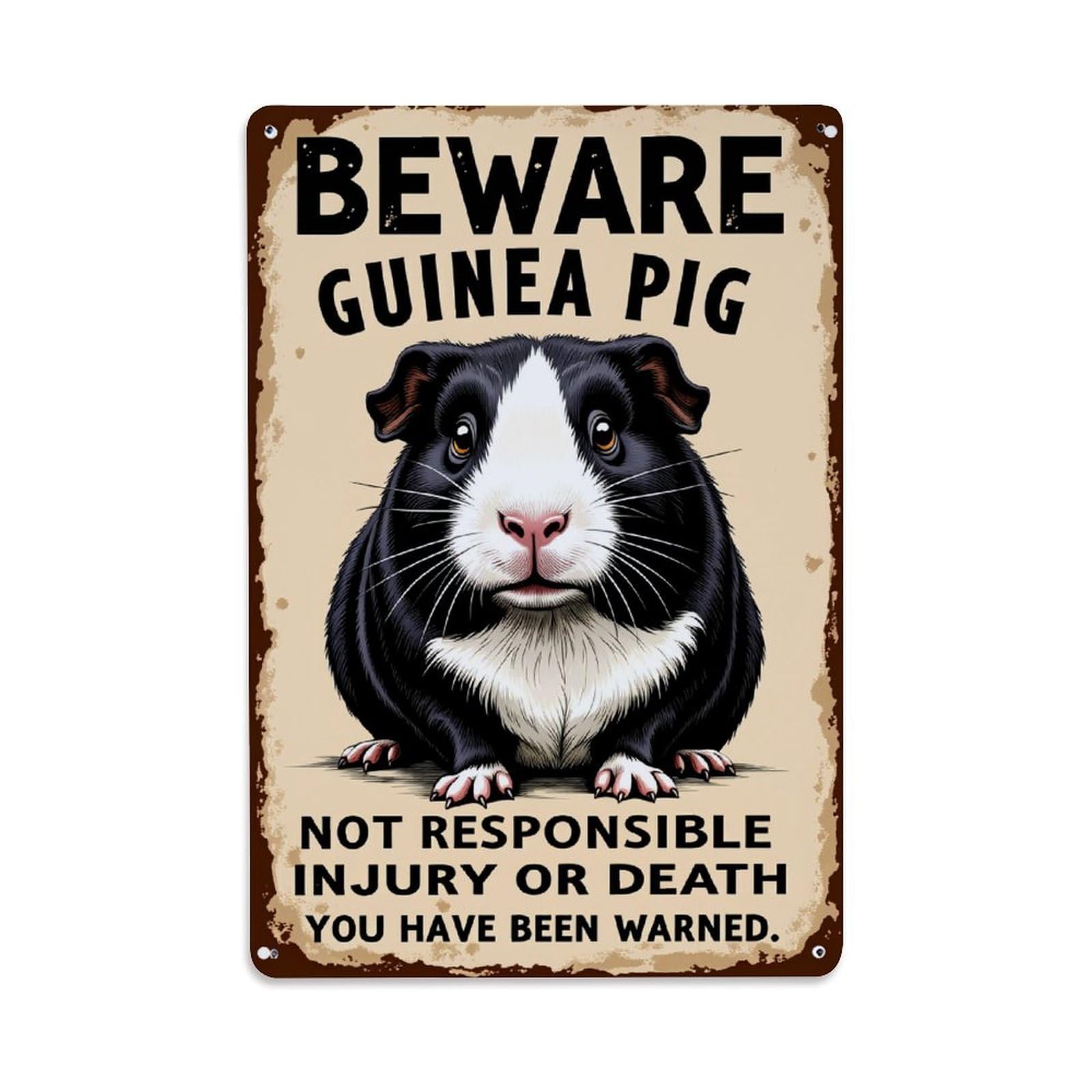 Enderetf Vintage Beware Guinea Pig Warning Sign Tin Sign Metal Poster, Home Bar Garage Man Cave Cafe Indoor & Outdoor Wall Decoration 8X12inches