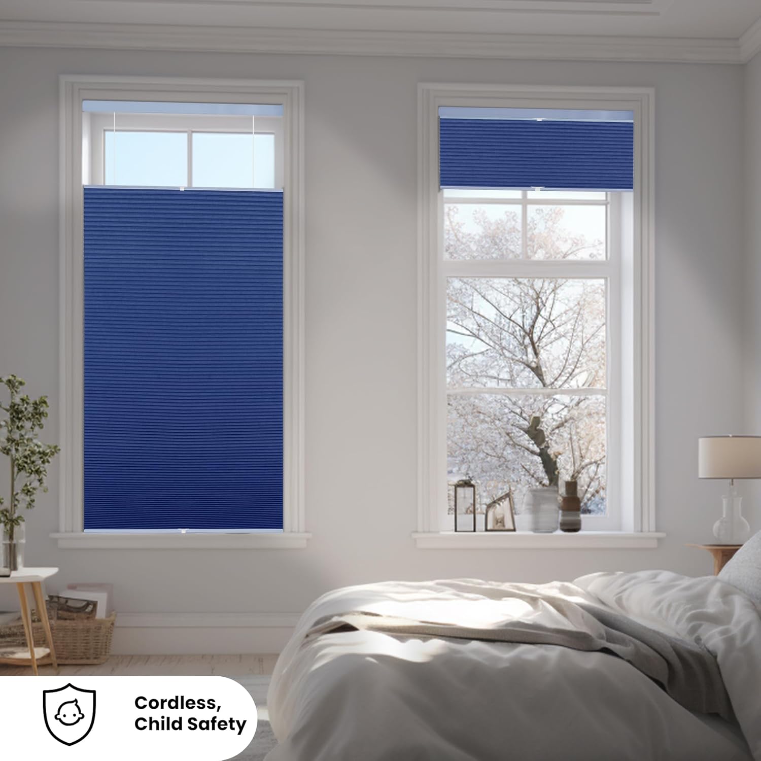 Top Down Bottom Up Cellular Shades for Windows,Blackout Cordless Honeycomb Blinds,UV Protection Easy Install Window Blinds for Home Door.Blue.35.5" W x 72" H